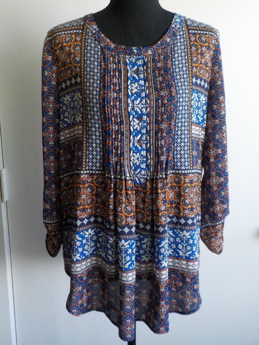 Daniel Rainn Blouse - Medium - Boho Blue Orange White Black (2569)
